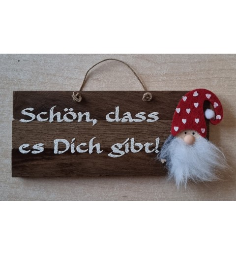 Schild dunkel  " Schön, dass..." Wichtel Filz/ rot mit Herzen