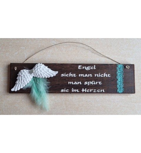 Schild dunkel " Engel sieht man..." Flügel/mint