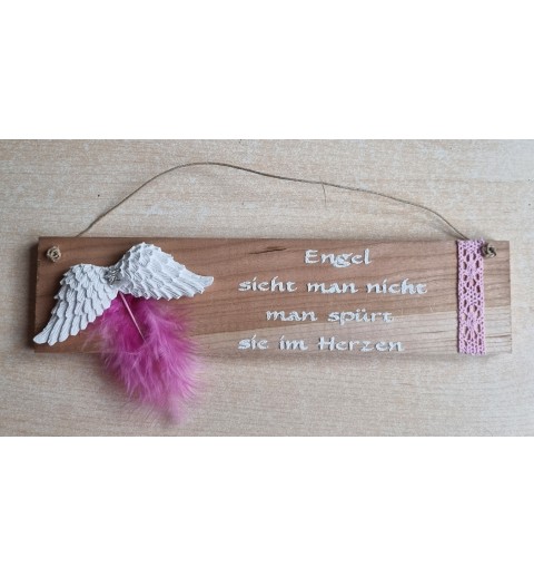 Schild natur " Engel sieht man..." Flügel/rosa