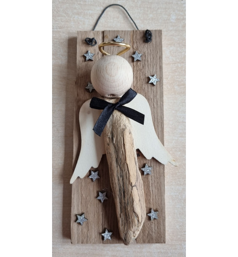 Schild Schwemmholz Engel Holz Flügel/Masche schwarz