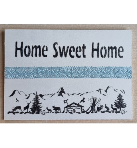 Schild weiss/dunkelblau/hellblau " Home sweet Home/Alpenfeeling "