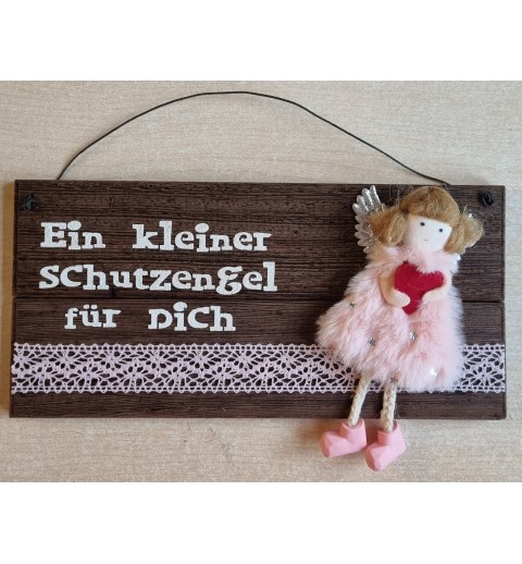 Schild dunkel " Ein kleiner Schutzengel..." Stoff Engel/rosa