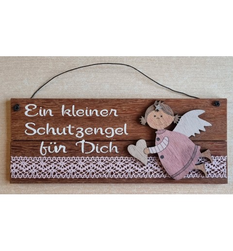 Schild rötlich " Ein kleiner Schutzengel..." Holz Engel/rosa