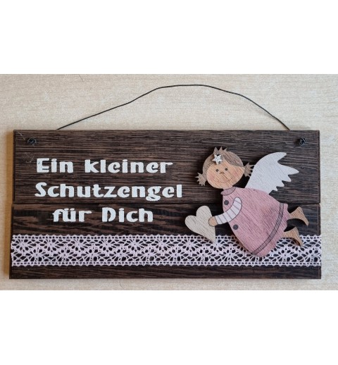 Schild dunkel " Ein kleiner Schutzengel..." Holz Engel/rosa