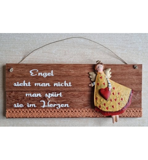 Schild rötlich " Engel sieht man..." Metall Engel/orange
