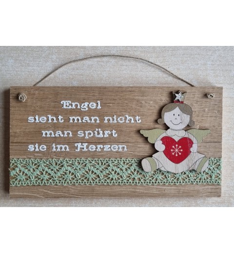 Schild natur " Engel sieht man..." Holz Engel/hellgrün