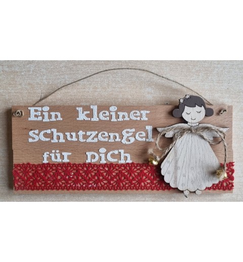 Schild natur " Ein kleinerSchutzengel..." Holz Engel/rot
