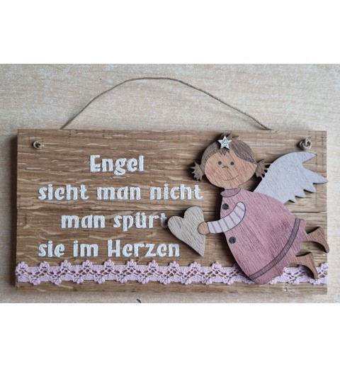 Schild natur " Engel sieht man..." Holz Engel rosa /rosa