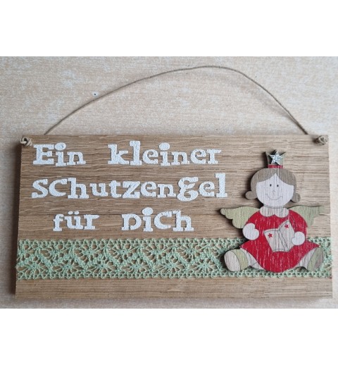 Schild natur " Ein kleiner Schutzengel..." Holz Engel mit Buch /hellgrün