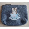 Filz Necessaire anthrazit Katze/Tassen hellblau