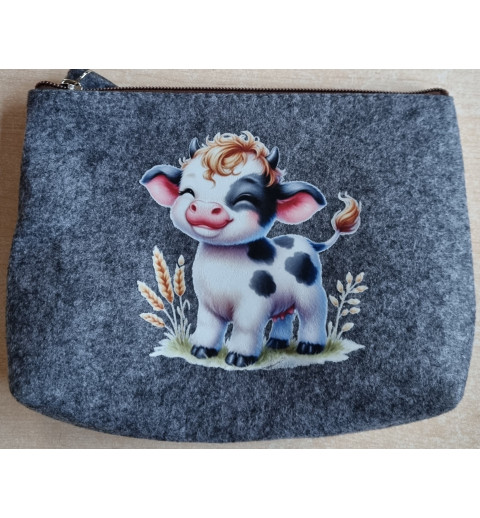 Filz Necessaire anthrazit Kuh/Stroh/Wiese