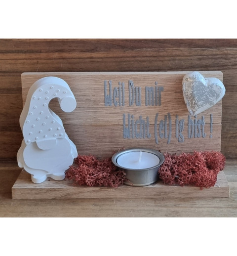 Holz Balken Teelicht "Weil Du mir..."  Wichtel/rost
