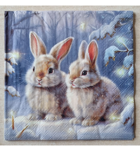 Serviette  Zwei Kaninchen im Schnee