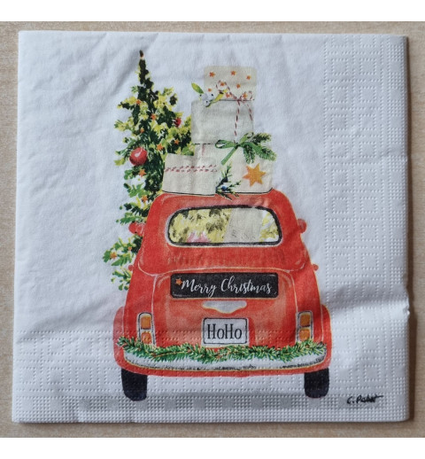 Serviette  Rotes Auto/Geschenke und Weihnachtsbaum