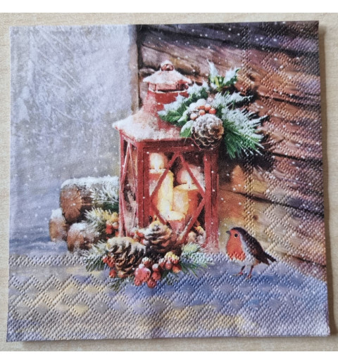 Serviette  Laterne im Schnee/Vogel