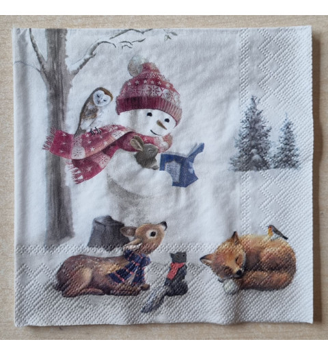 Serviette  Schneemann/Fuchs/Rehkitz