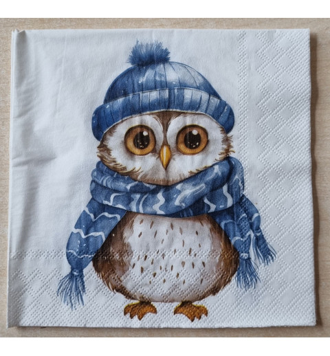 Serviette Eule mit Schal und Mütze