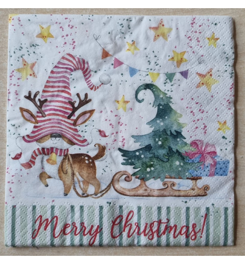 Serviette  Merry Christmas/Reh mit Schlitten