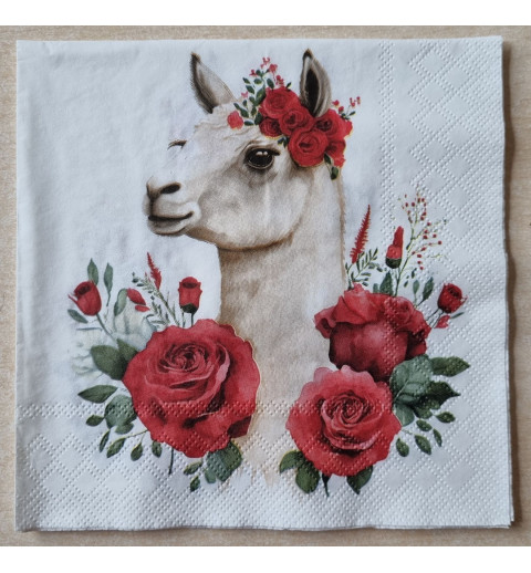 Serviette  Lama mit Rosen