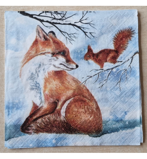 Serviette  Fuchs und Eichhörnchen im Schnee