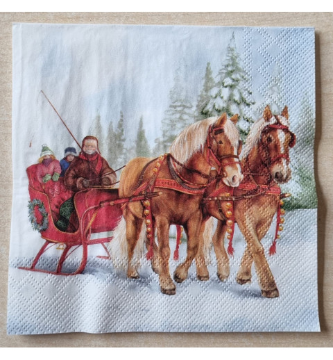 Serviette  Pferdekutsche im Schnee