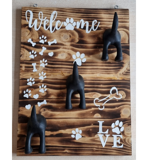 Garderobe geflammt  " Welcome"/drei Hundehintern schwarz