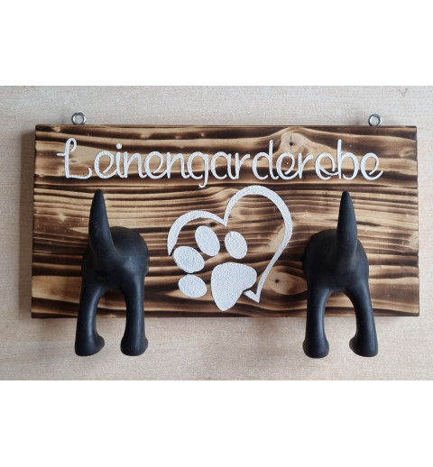 Leinengarderobe geflammt mit zwei Hundehintern schwarz