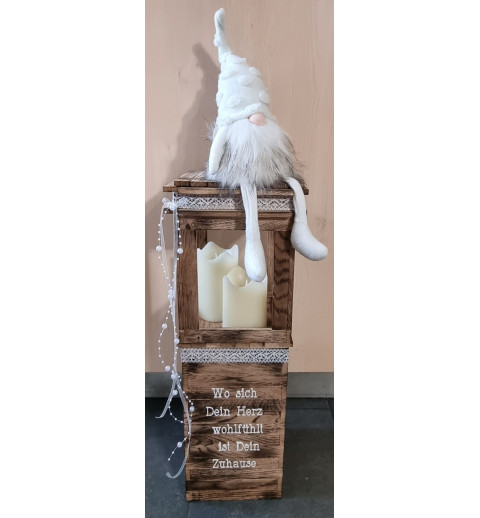 Laterne geflammt mit Wichtel weiss