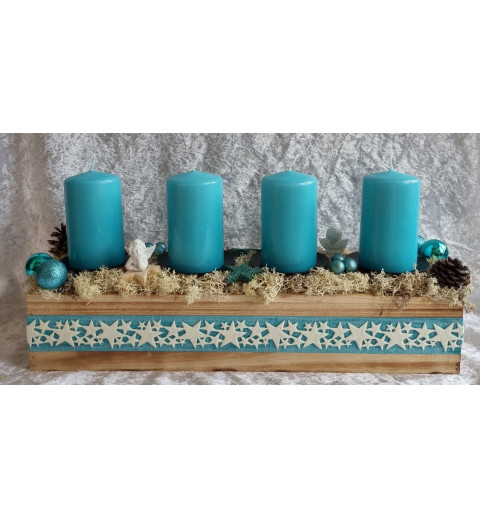 Adventsgesteck türkis