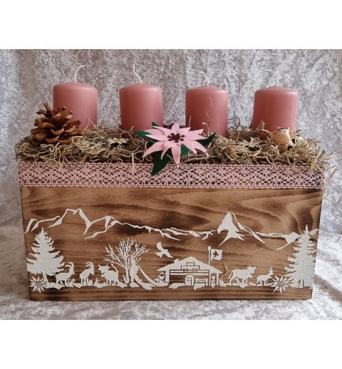Adventsbalken geflammt Alpenfeeling/rosa