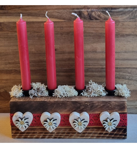 Adventsgesteck Edelweiss rot