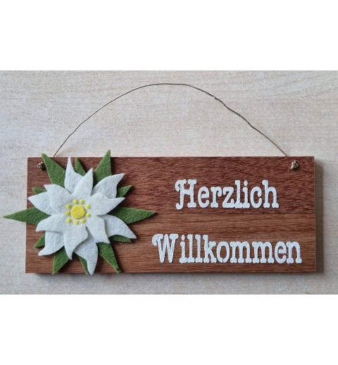 Schild Herzlich Willkommen/Edelweiss