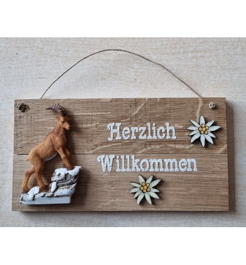 Schild natur Herzlich Willkommen/Steinbock