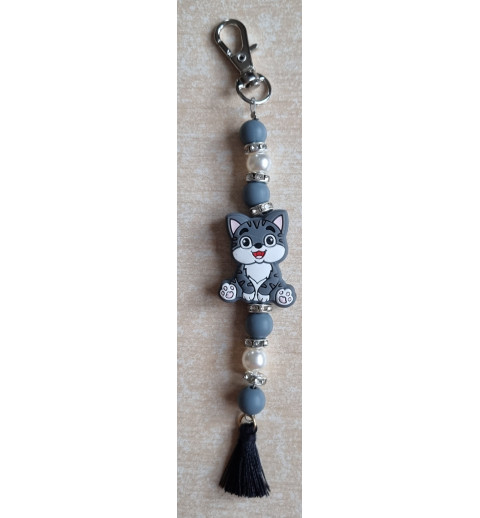 Schlüsselanhänger Katze grau