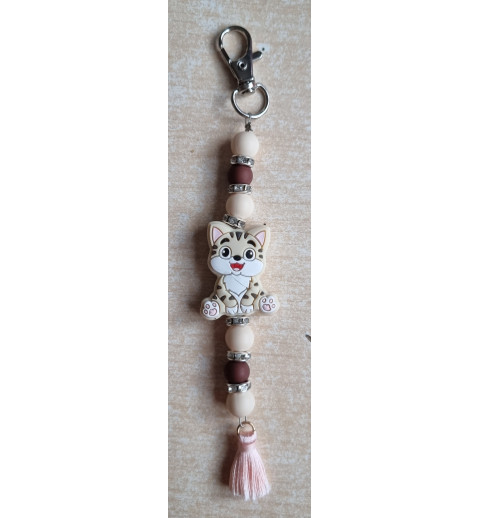 Schlüsselanhänger Katze beige