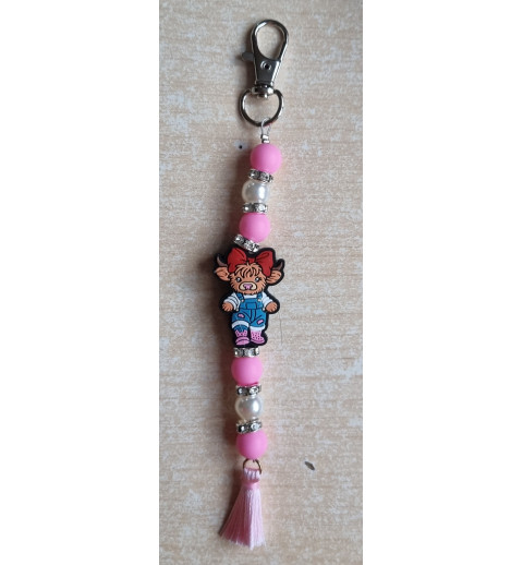 Schlüsselanhänger Kuh mit Masche rosa