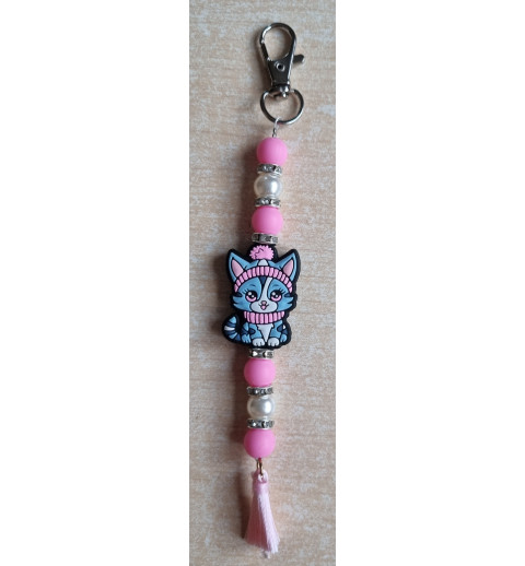 Schlüsselanhänger Katze mit Schal pink