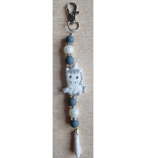 Schlüsselanhänger Einhorn weiss/grau