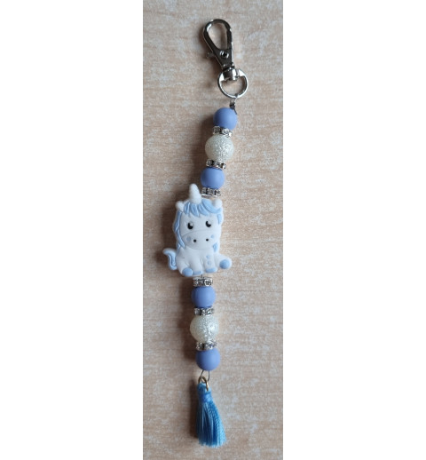 Schlüsselanhänger Einhorn weiss/hellblau
