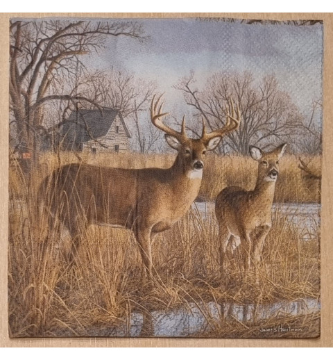 Serviette Hirsch/Reh an Weiher