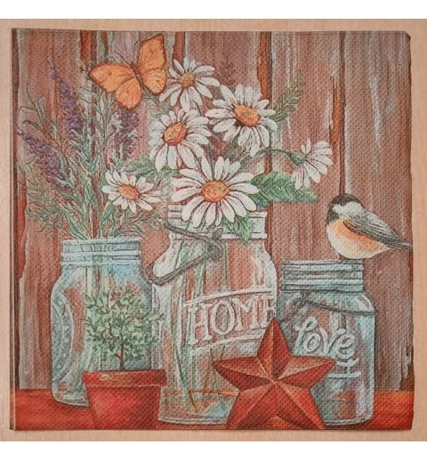 Serviette Margriten/Vogel/Schmetterling