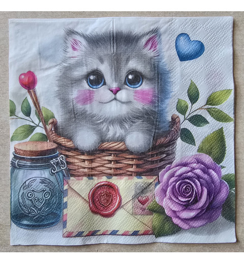 Serviette Gemalte Katze im Körbchen