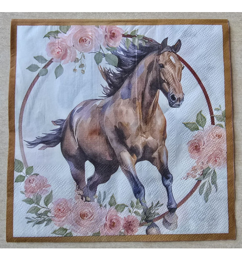 Serviette Pferd mit Blumen rosa