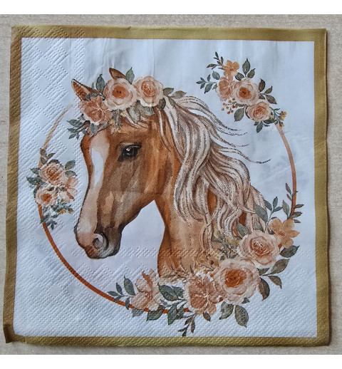 Serviette Pferdekopf mit Blumen braun