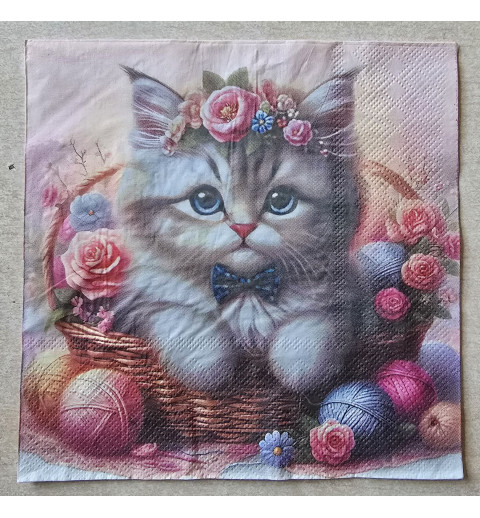 Serviette Gemalte Katze im Korb