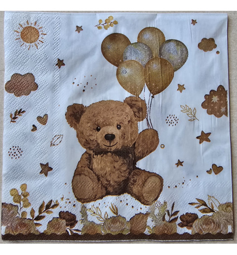 Serviette Teddybär/Luftballons braun