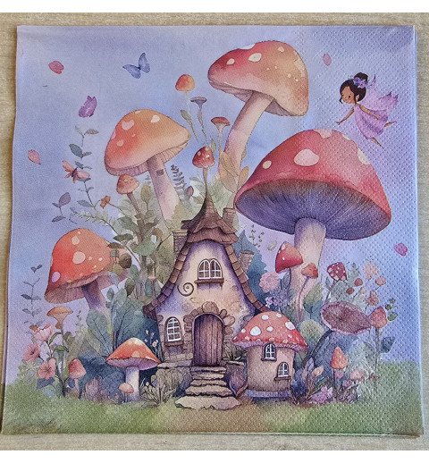 Serviette   Fee/Haus/Pilze