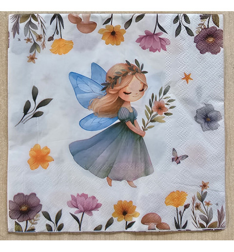 Serviette Elfe blau/Blumen