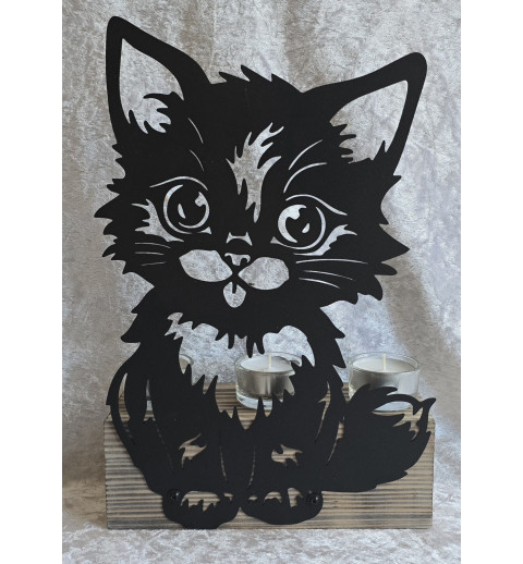 Teelicht Balken Metall Katze schwarz