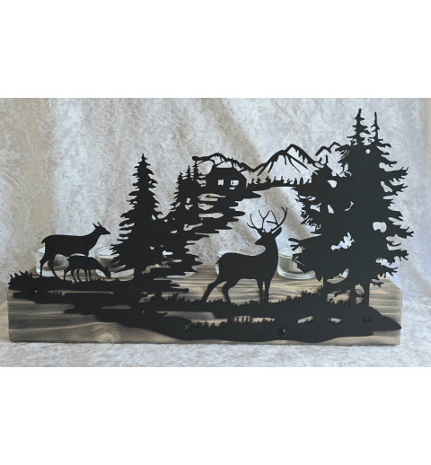 Teelicht Balken Metall Hirsch/Wald schwarz